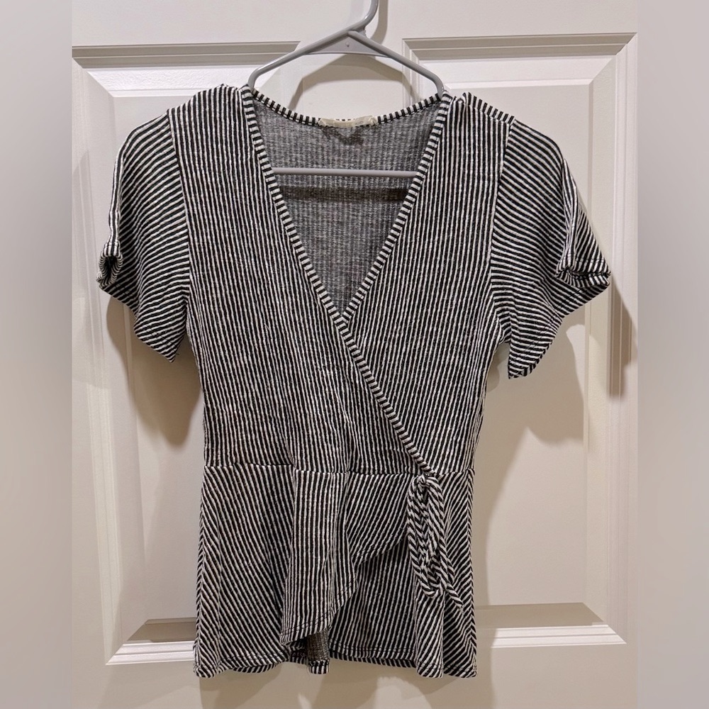 Caution To The Wind Black and White Wrap Top